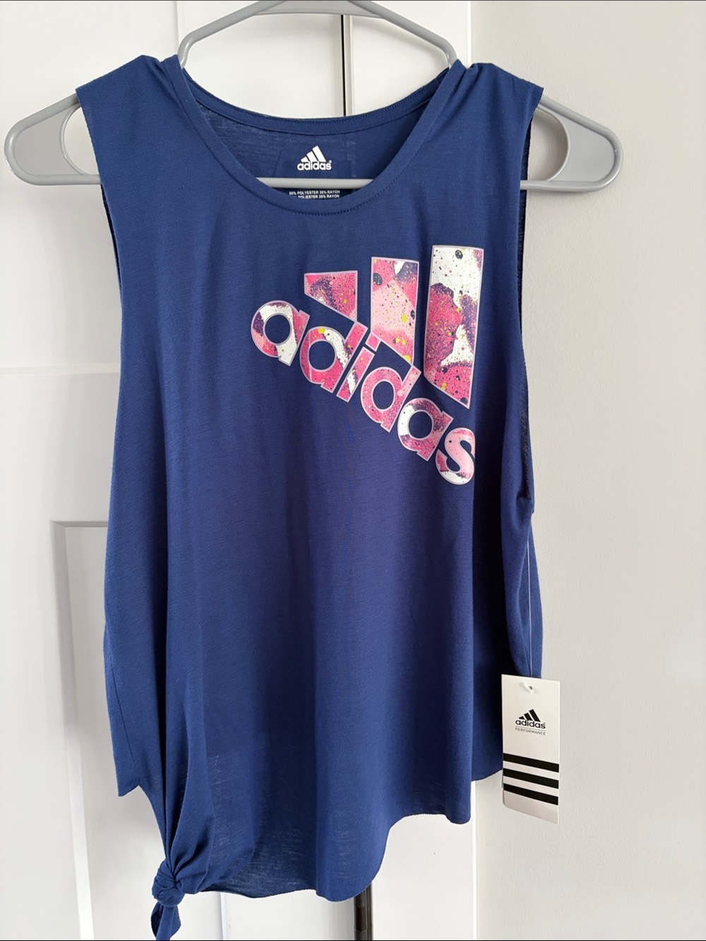 adidas Navy Tank Top with Pink Graphic Logo